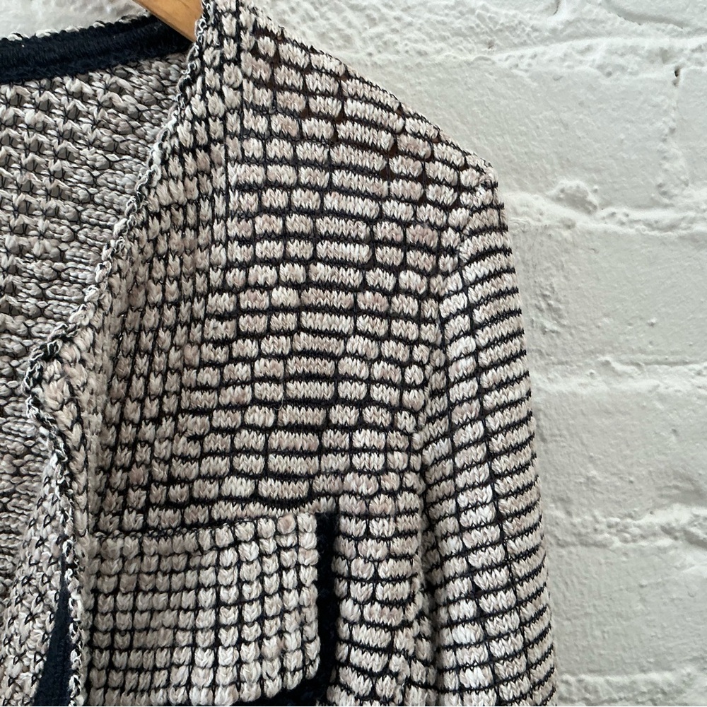 NIC+ZOE Open Cardigan Sweater Cream Black Textured Knit Layer Casual Chic Sz M - Picture 4 of 13